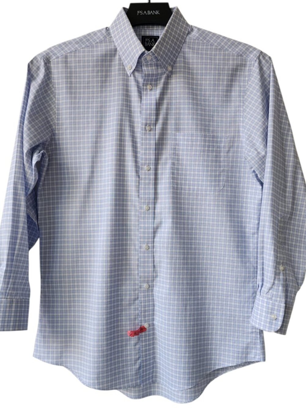 15.5 32 Slim Fit Blue White Plaid Shirt Jos A Bank Traveler Non Iron Button Down